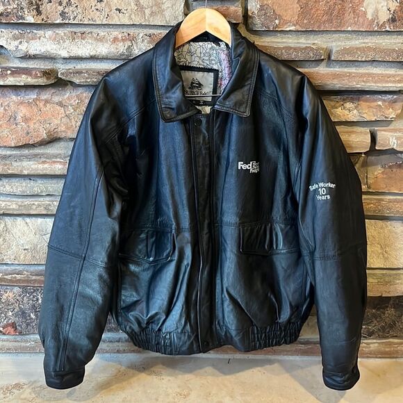 FedEx Freight Black Leather Bomber Jacket Buck's Bay